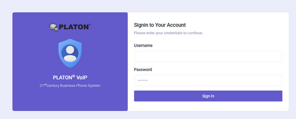 PLATON secured login screen