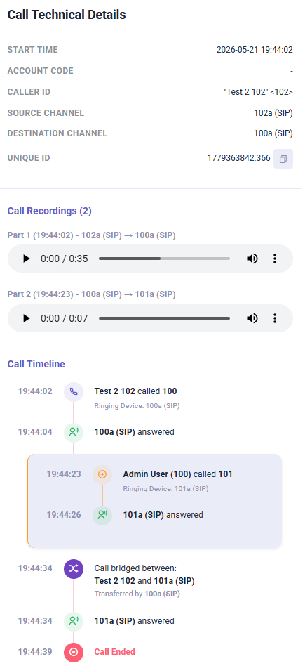 PLATON voice log call details and recordings